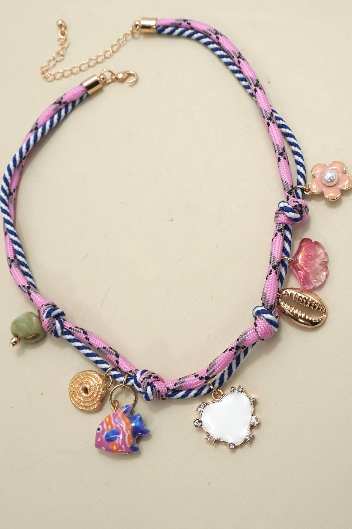 CORD CHARM-PORCELAIN FISH HEART FLOWER NECKLACE