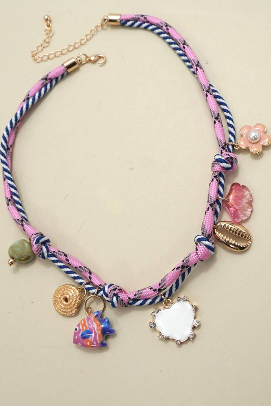 CORD CHARM-PORCELAIN FISH HEART FLOWER NECKLACE