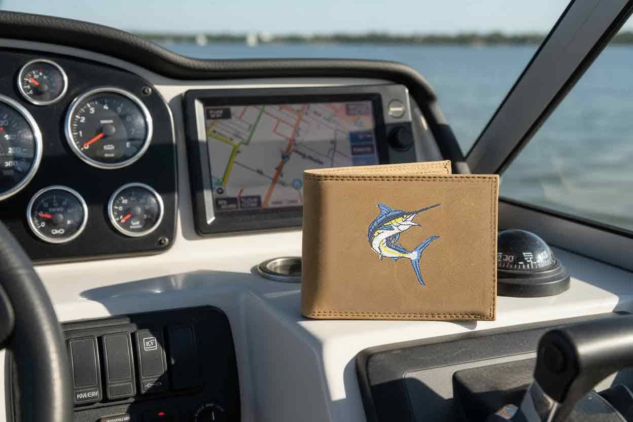 Marlin Men's Embroidered Leather Wallet.
