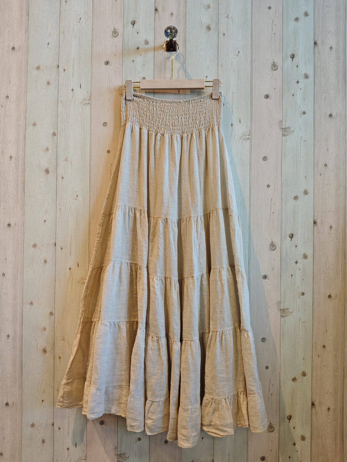 100% LINEN TIERED MAXI SKIRT
