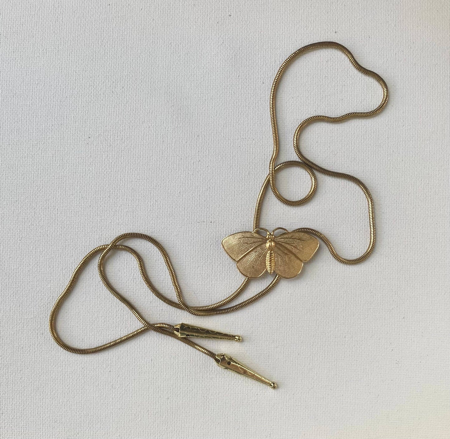 HANDMADE Vintage Brass Butterfly Bolo - Brass Snake Chain