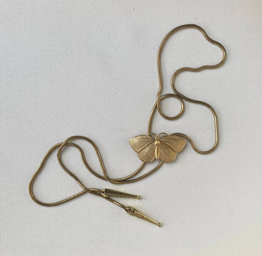 HANDMADE Vintage Brass Butterfly Bolo - Brass Snake Chain