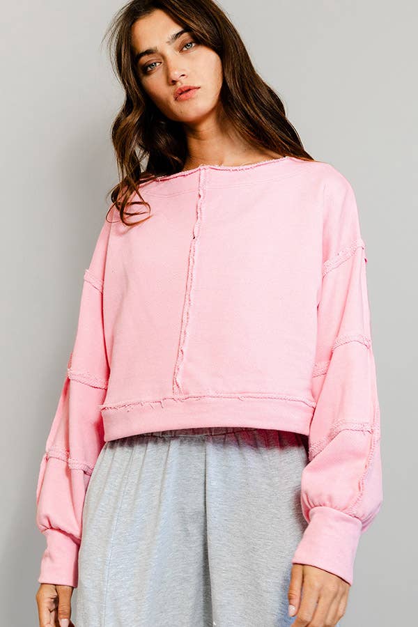 Pink Solid Cropped Sweatshirt