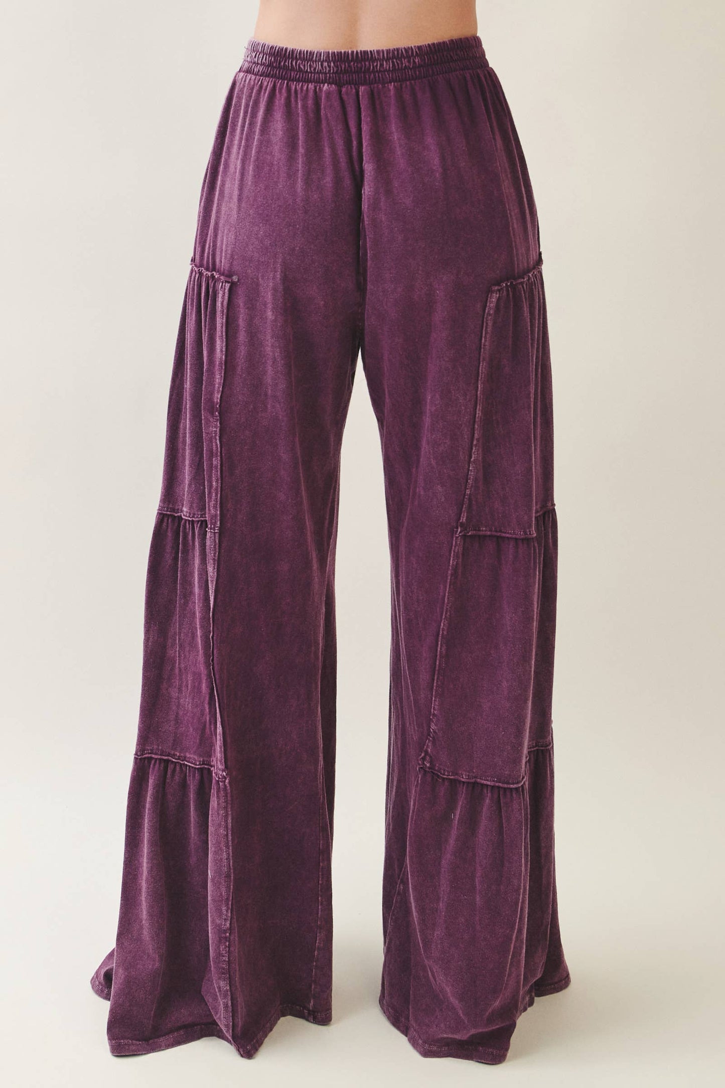 Purple Mineral Washed Tiered Wide Leg Pants