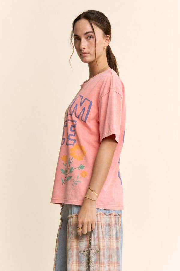 DREAM FREE FLORAL GRAPHIC MINERAL WASH TOP