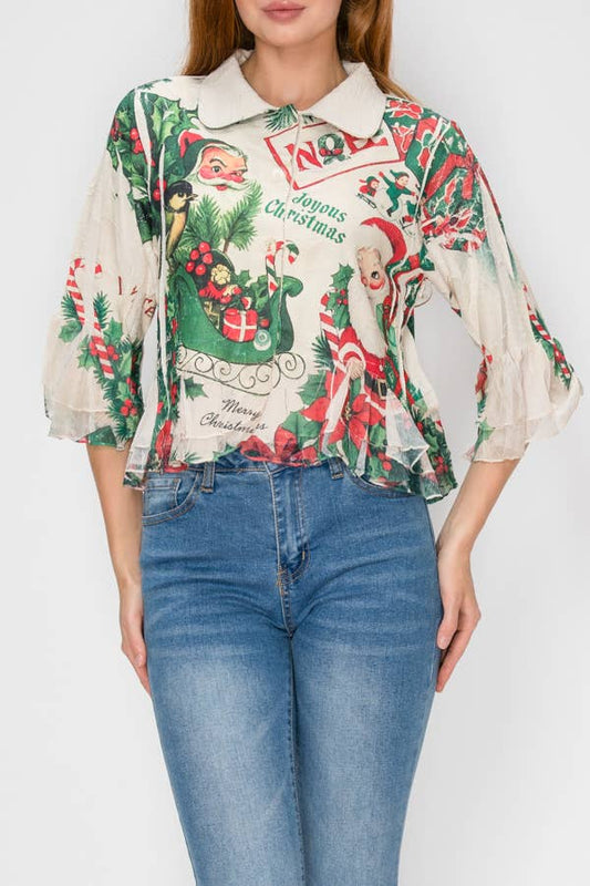 Cropped Button-Up Ruffle Detailed Jacket