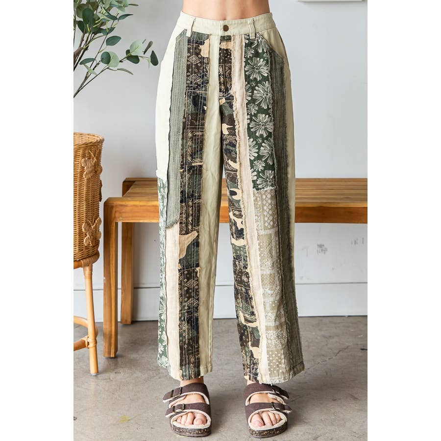MINERAL WASHED PATCHWORK TWILL PANTS