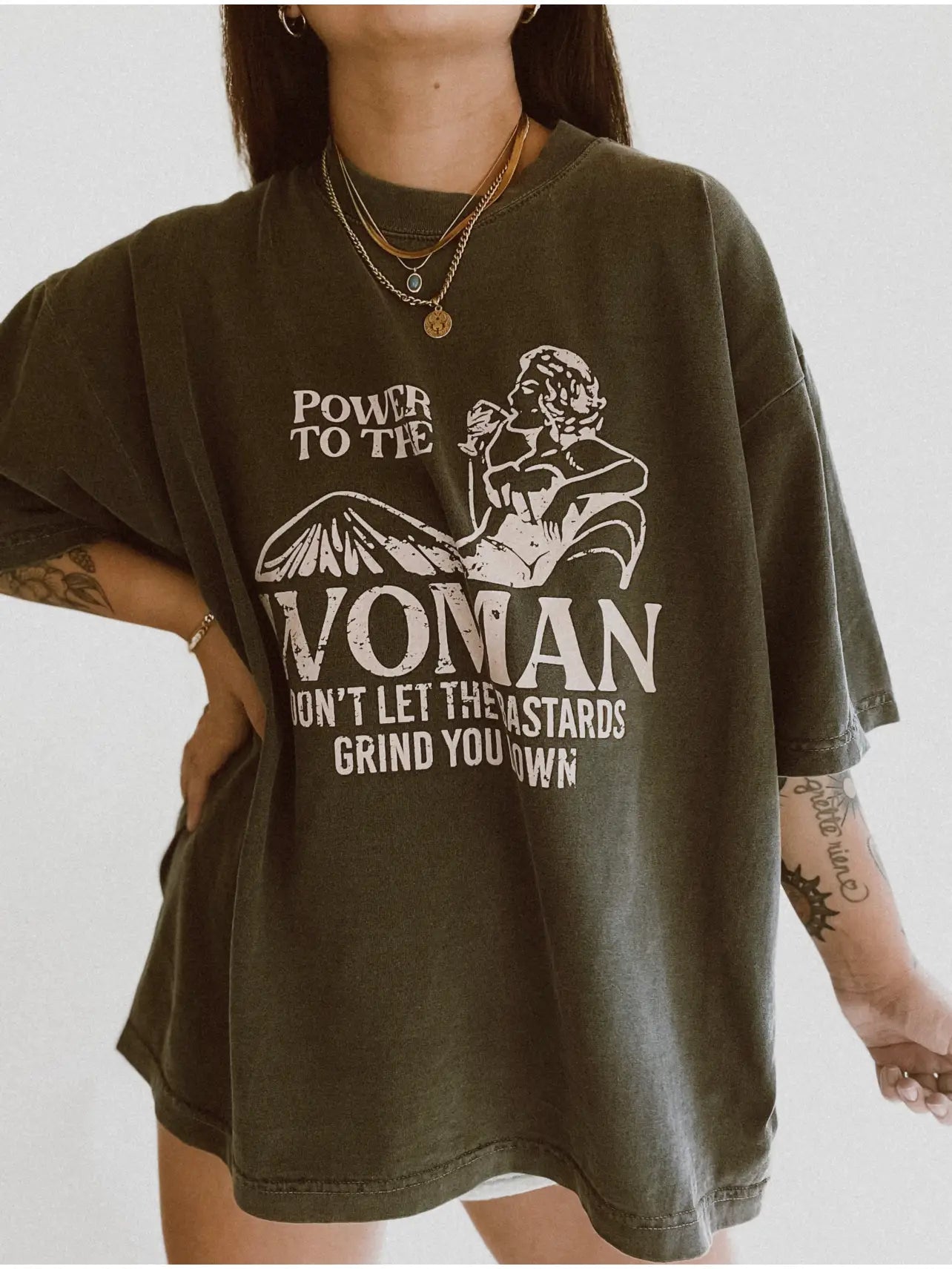 Power To the Woman Oversized Graphic Tee - Smoke