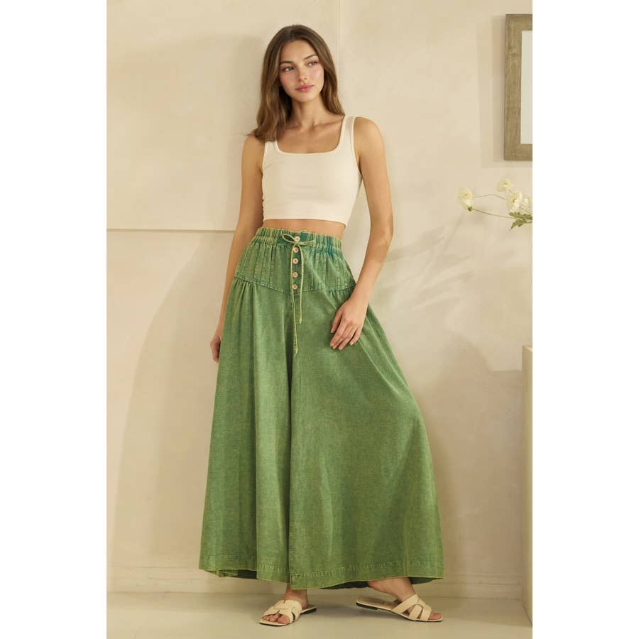GREEN WASHED PINTUCK WIDE LEG Pants