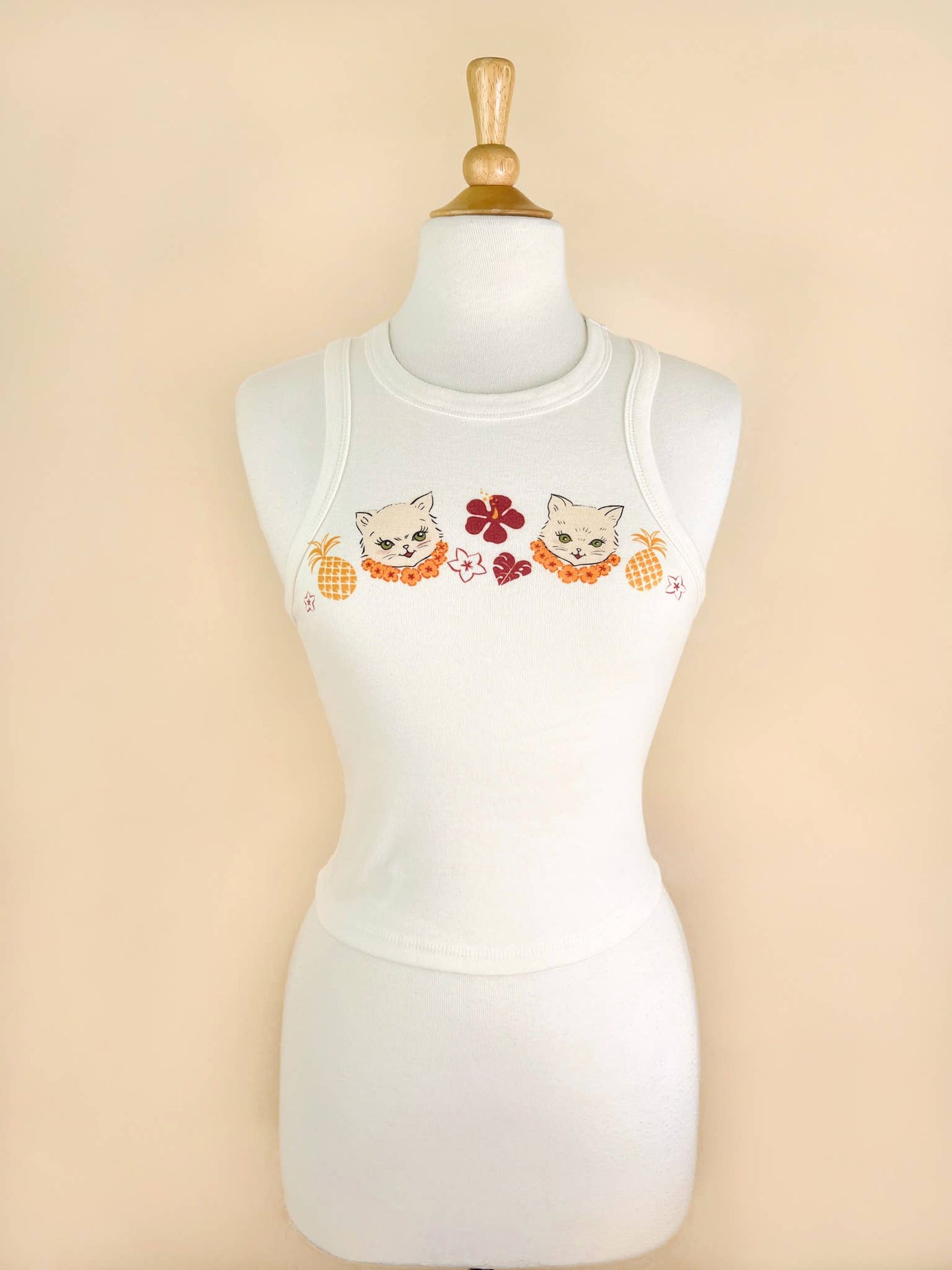 Aloha Cats Rib Racer Tank in Natural 