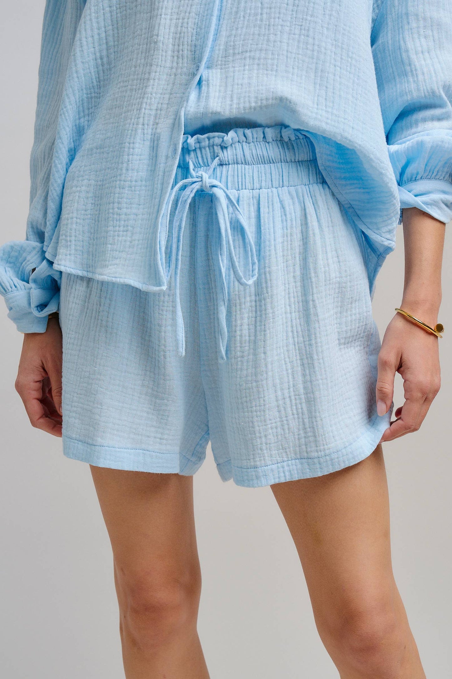 Pink Crinkle Cotton Gauze Resort Button-Up Set
