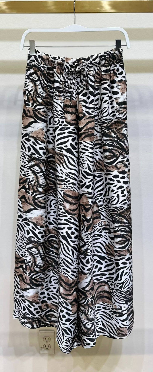 ZEBRA PATCH PRINT WIDE LEG PANTS