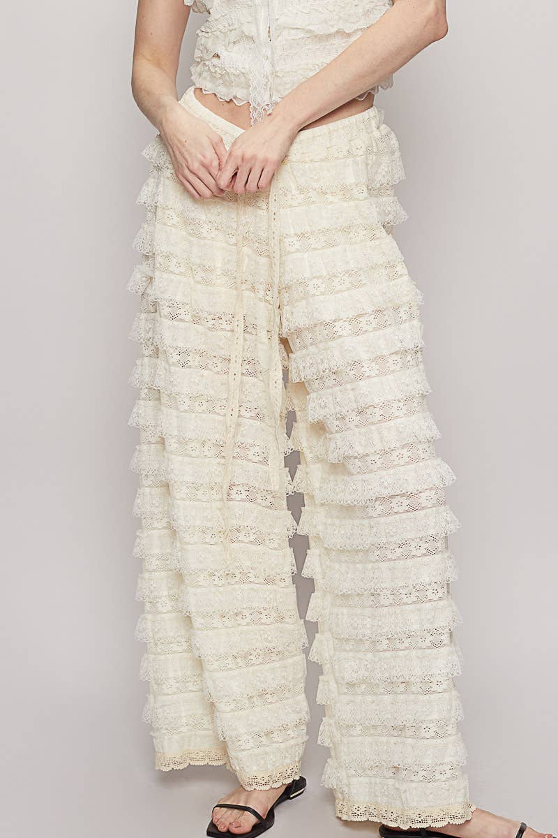 Cream Lace Ruffle Pants