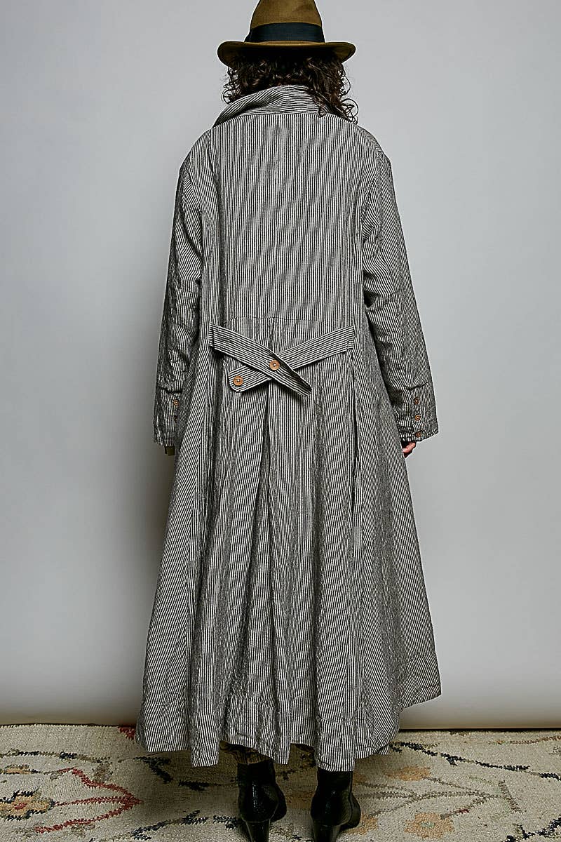 Soft Notched Collared Woven Maxi-Length Hem Duster Coat