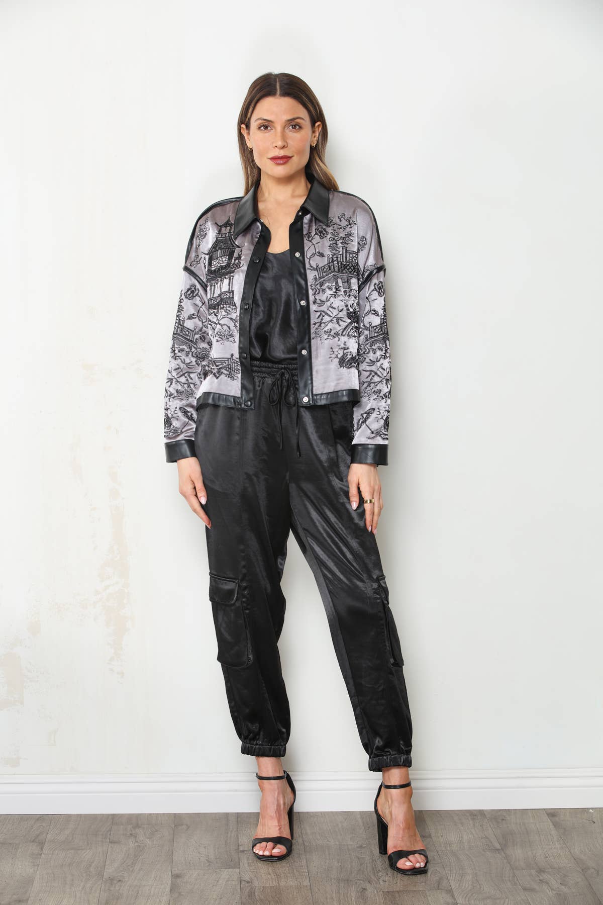 PRE ORDER SHIPS NOVEMBER 10 Embroidered Chinoiserie Crop Satin Jacket