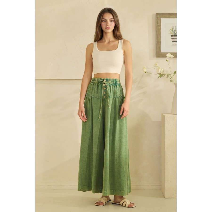 GREEN WASHED PINTUCK WIDE LEG Pants