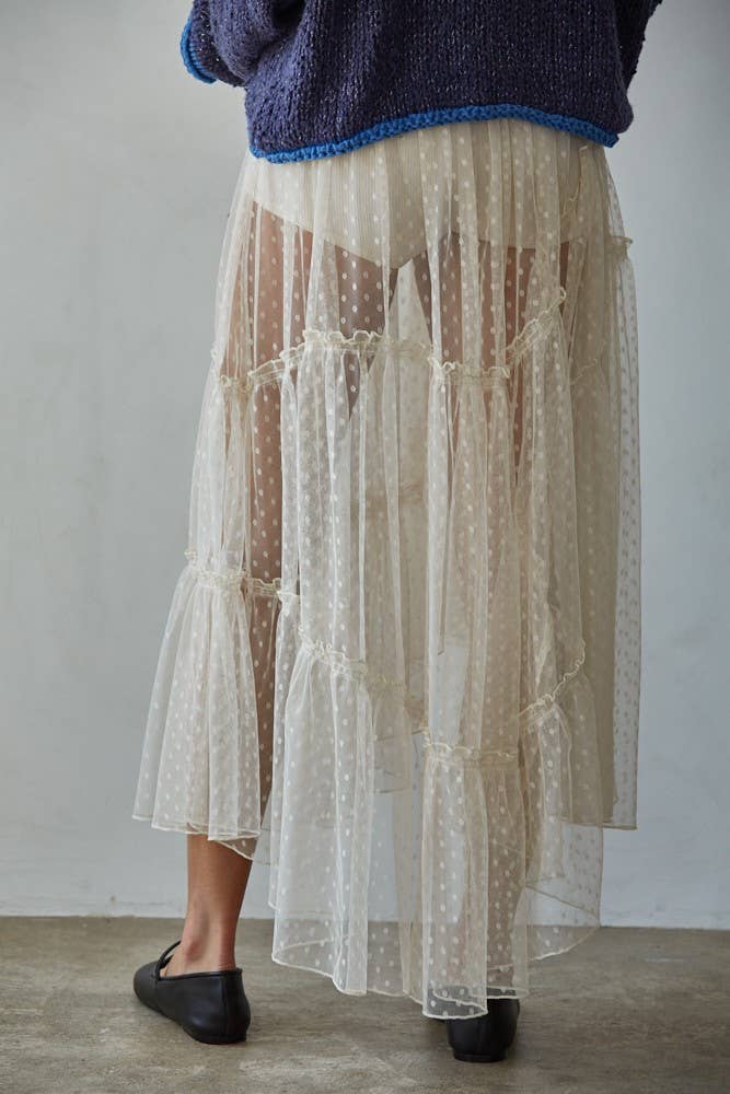 Woven  Mesh Dot Print See Through Skirt
