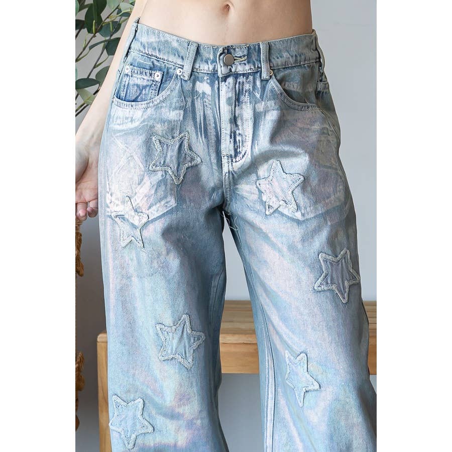WASHED FOIL LOVE PATCHWORK DENIM JEANS