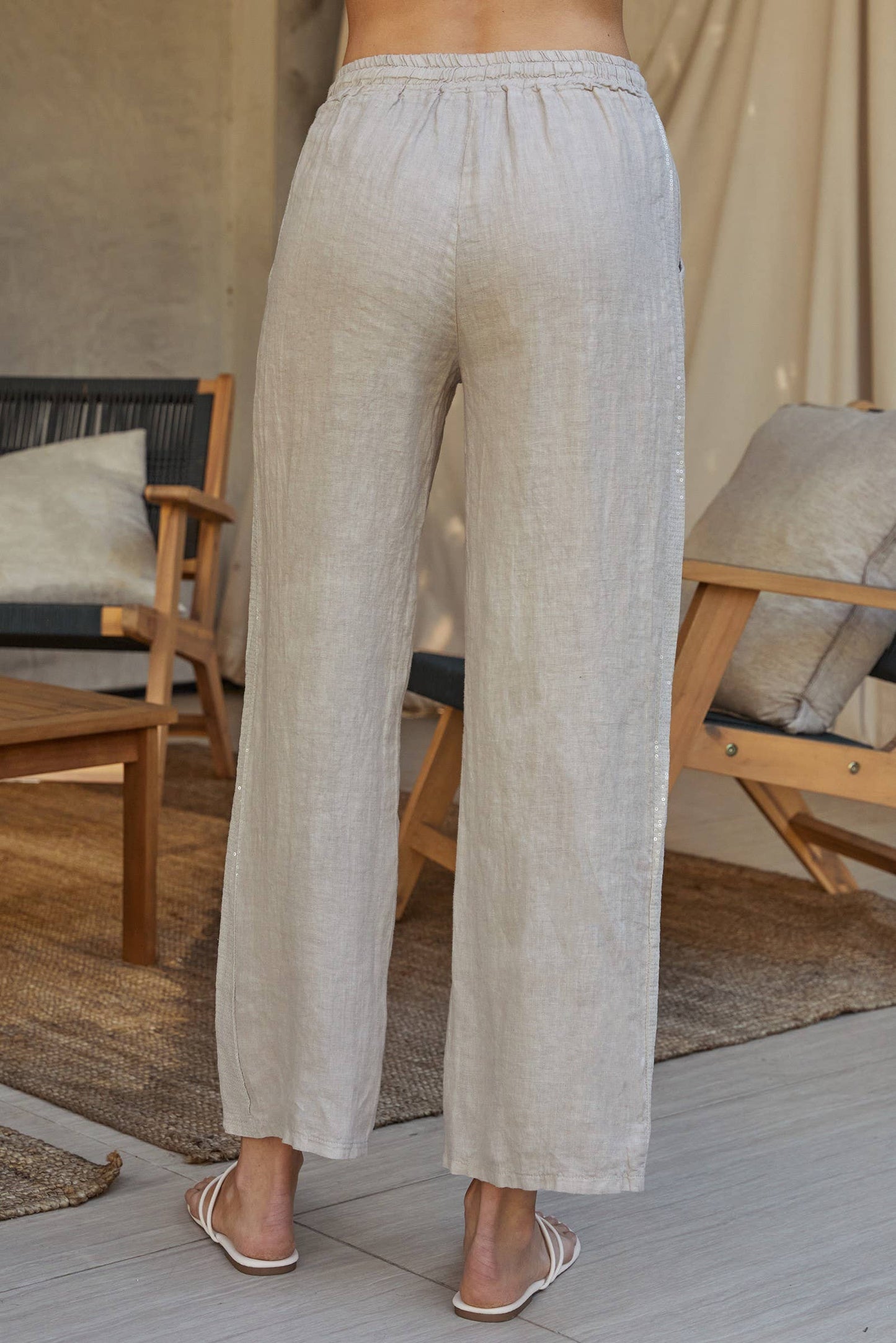 Linen Pants with Beige Sequin Side Stripe Pants