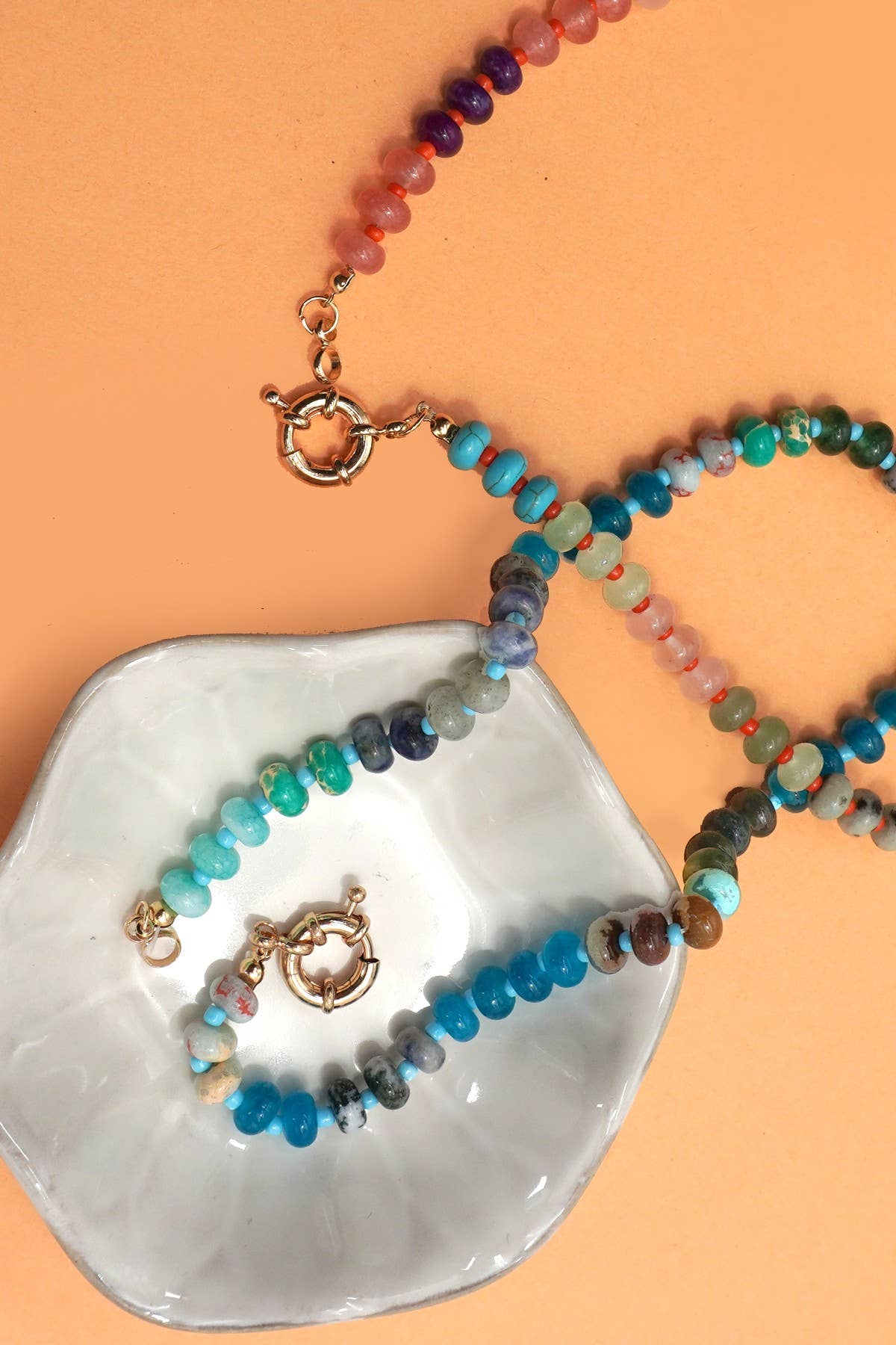 NATURAL STONE CHARM BEADED NECKLACE
