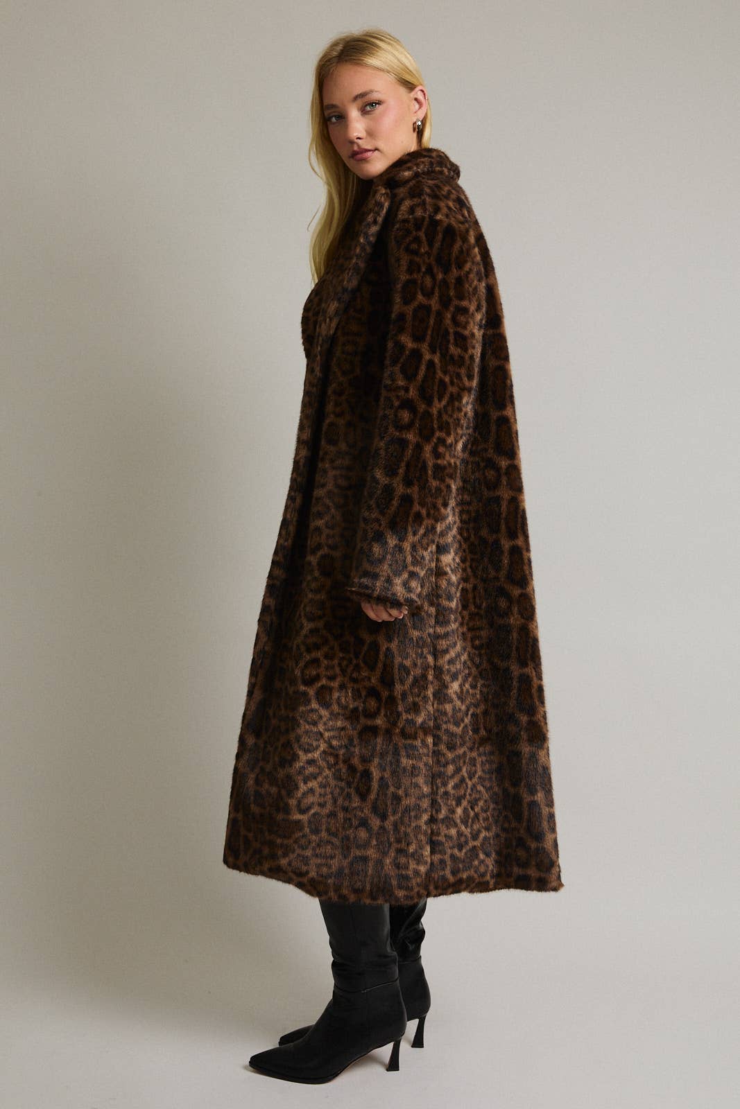 Faux Fur Long Leopard Coat