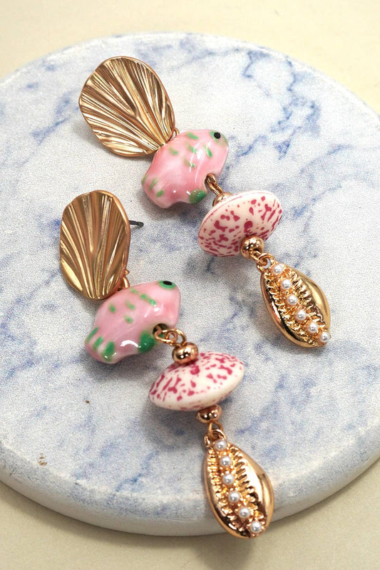 PINK CERAMIC PORCELAIN FISH DROP EARRINGS