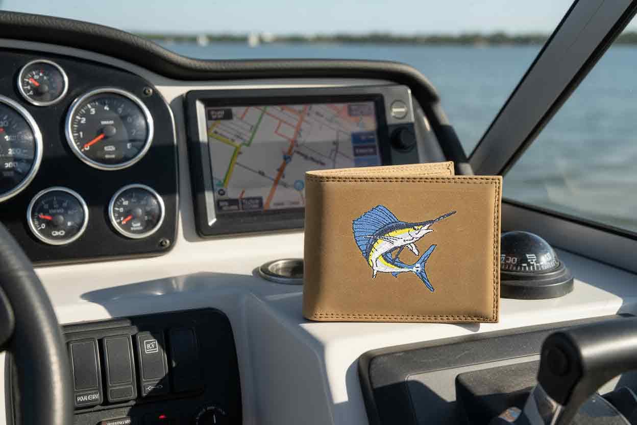 Sailfish Men's Embroidered Leather Wallet.