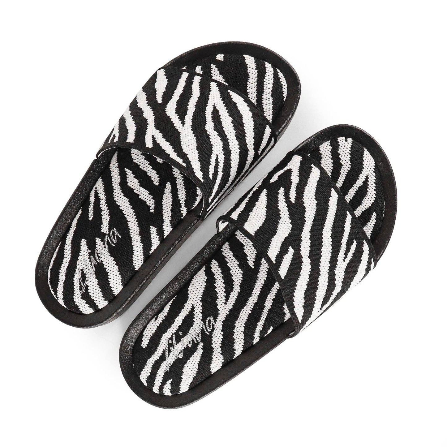 Zebra Print Black Terry Slide Sandals