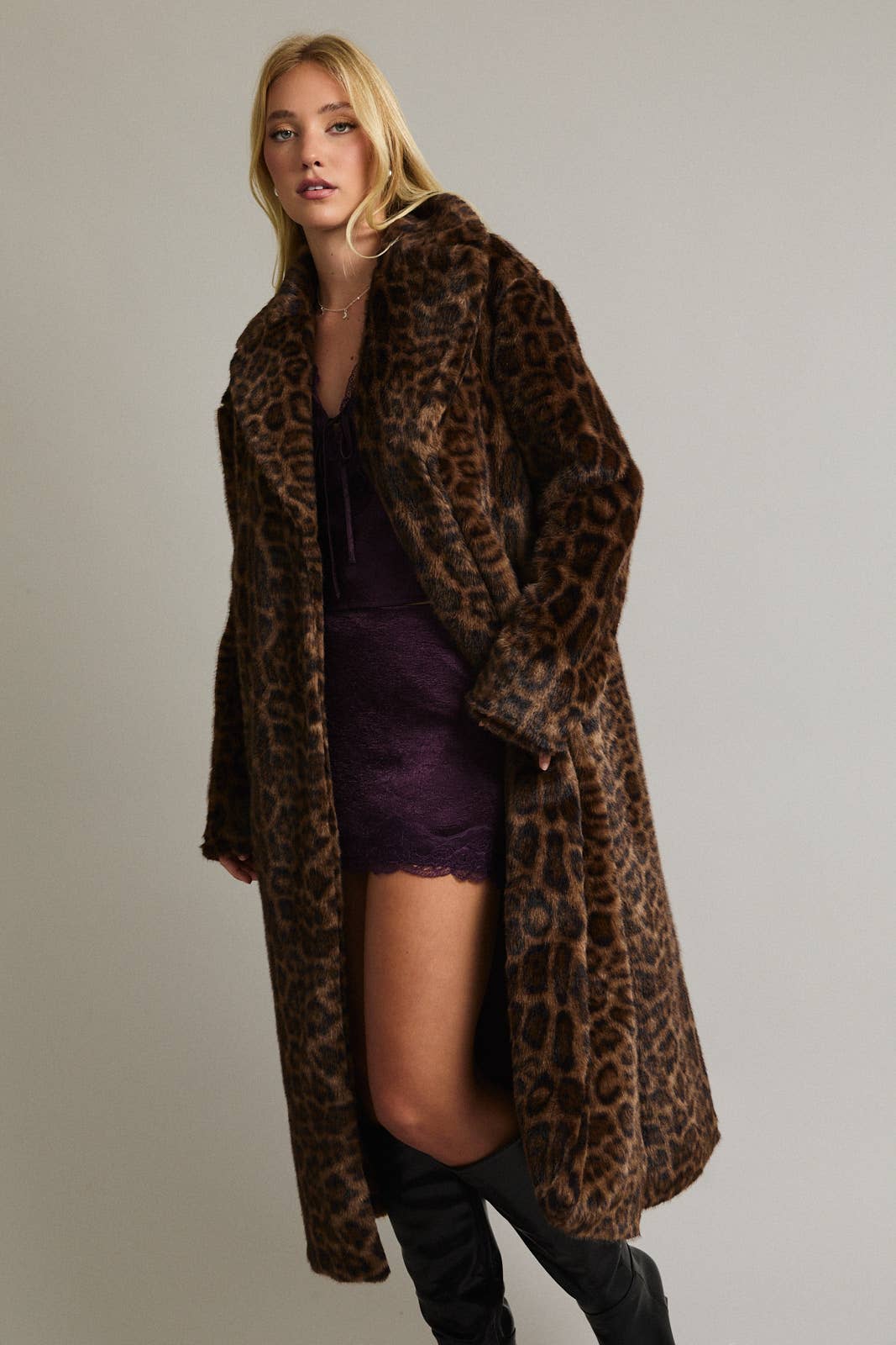 Faux Fur Long Leopard Coat