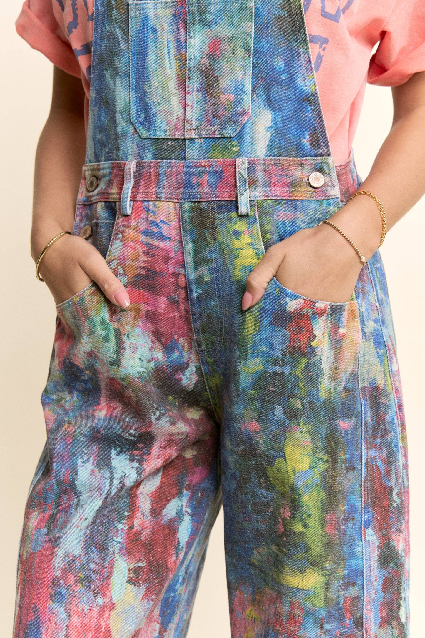 WATER COLOR DENIM BARREL PANTS OVERALL JUMPSUIT