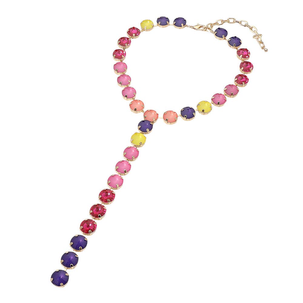 Multicolor Round Gem Link Y-Drop Statement Necklace