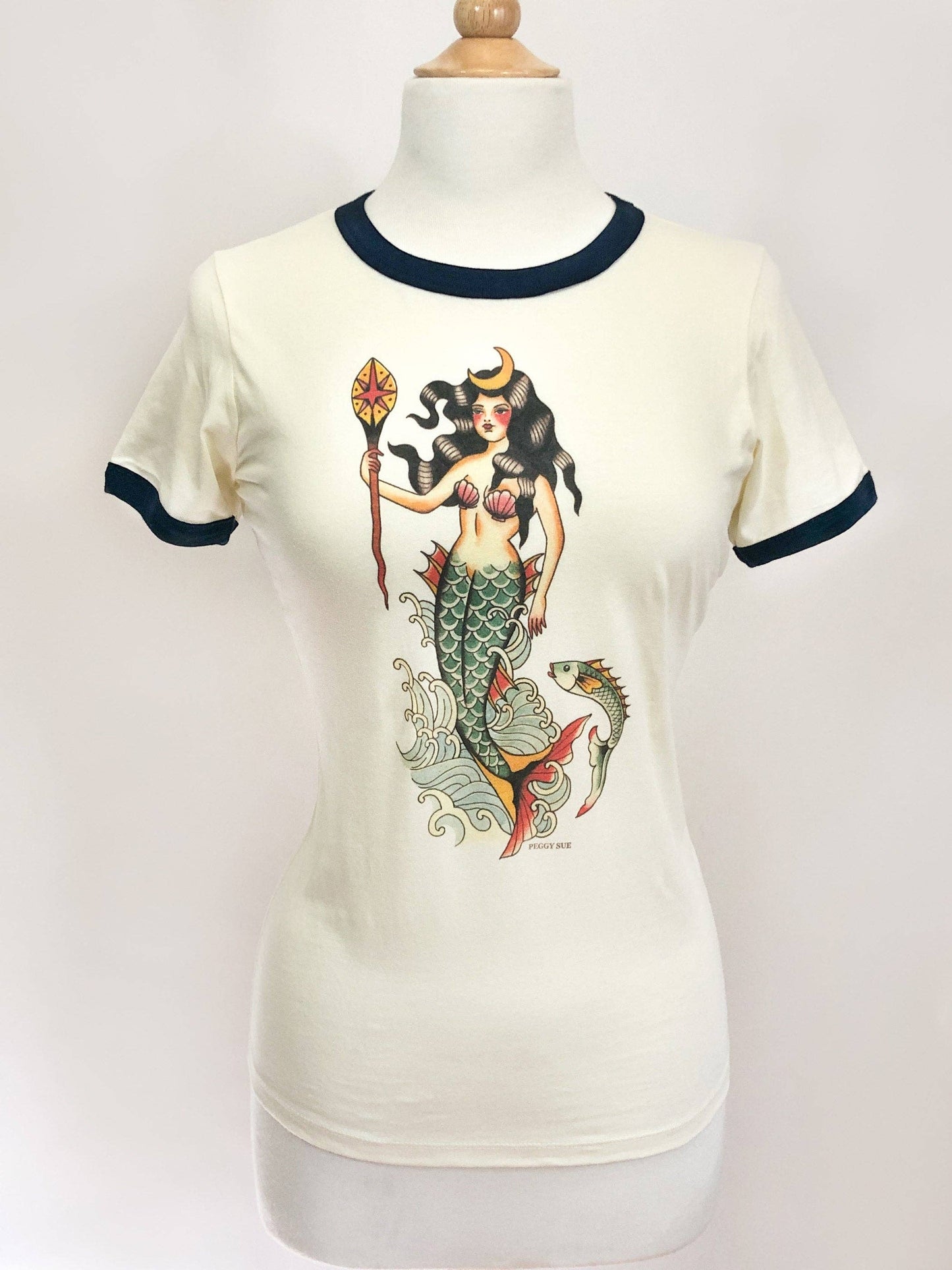 Queen of The Seven Seas Fitted Ringer Tee in Natural/Navy