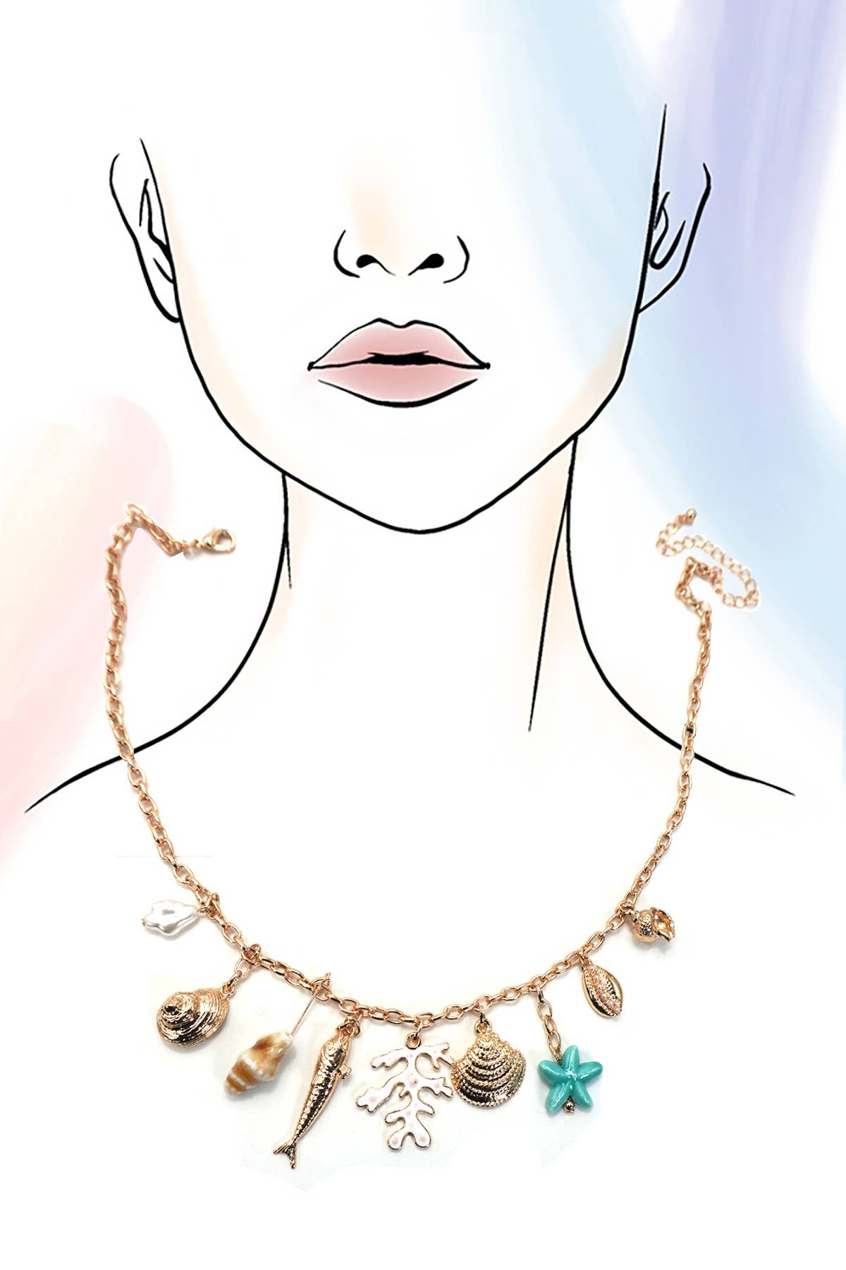 CHARM NECKLACE-FISH PUKA SEASHELL STAR FISH