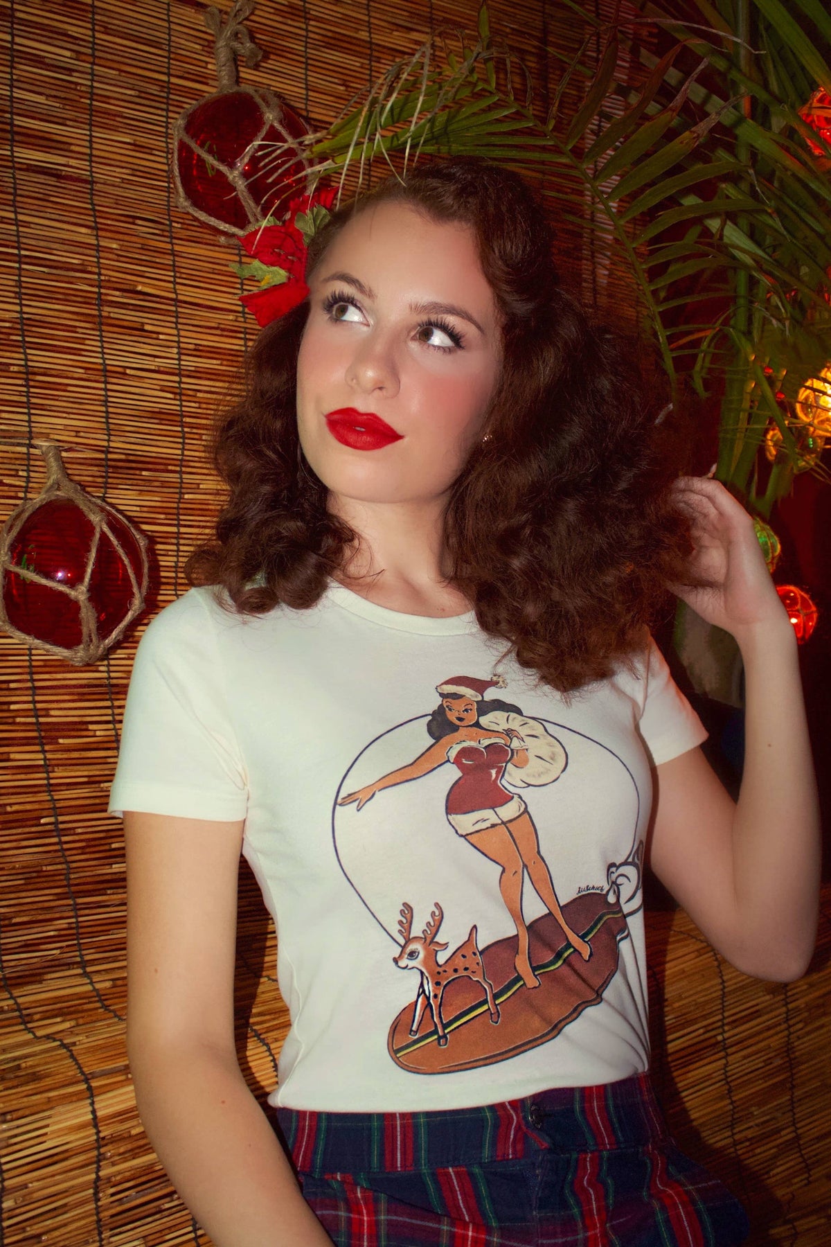 Santa's Surf Girl Fitted Tee in Ivory