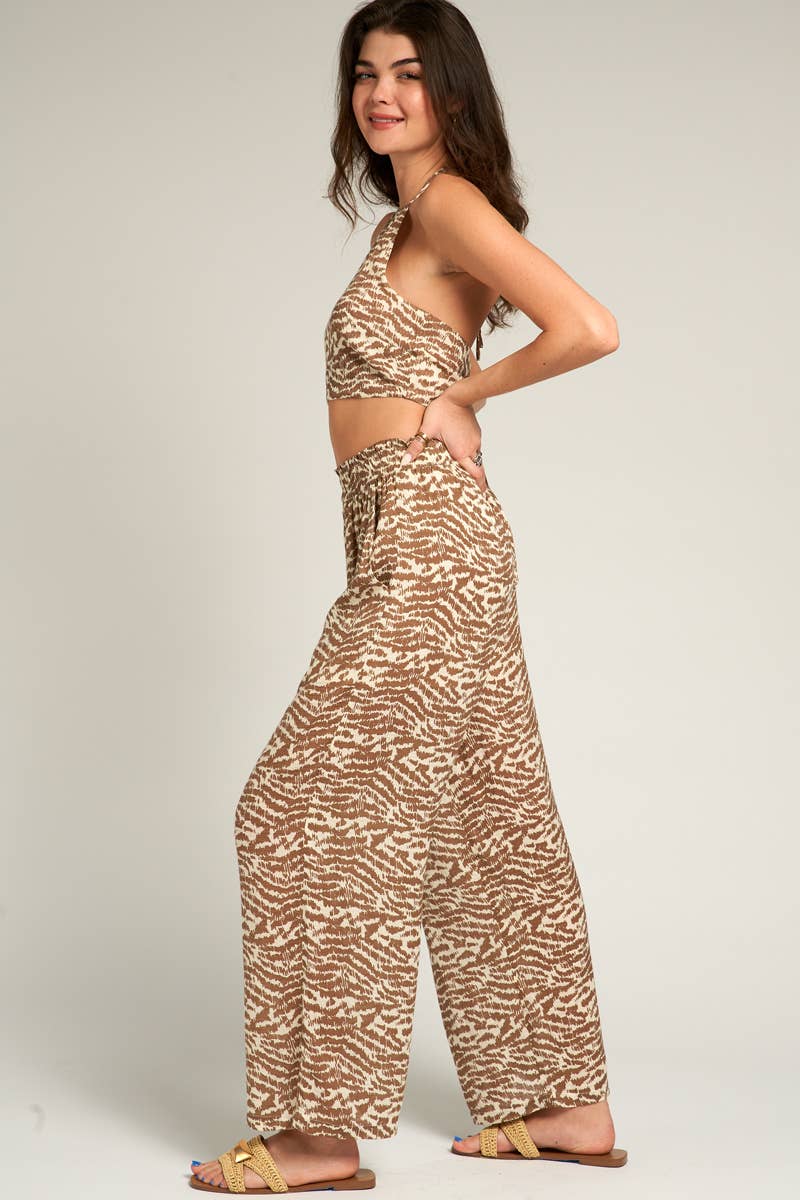 Animal Print Halter Neck Crop Top and Pant Set