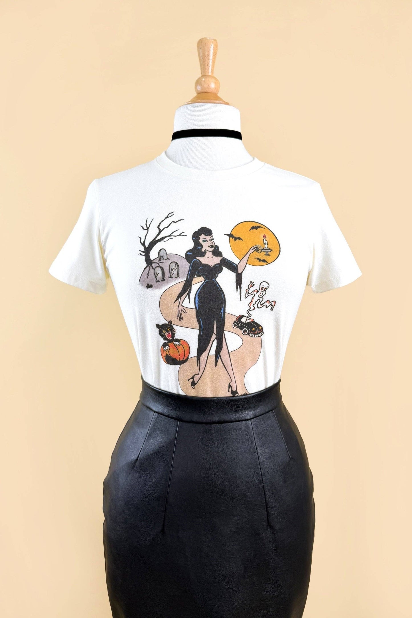 Vamp's Night Out Fitted Tee in Ivory