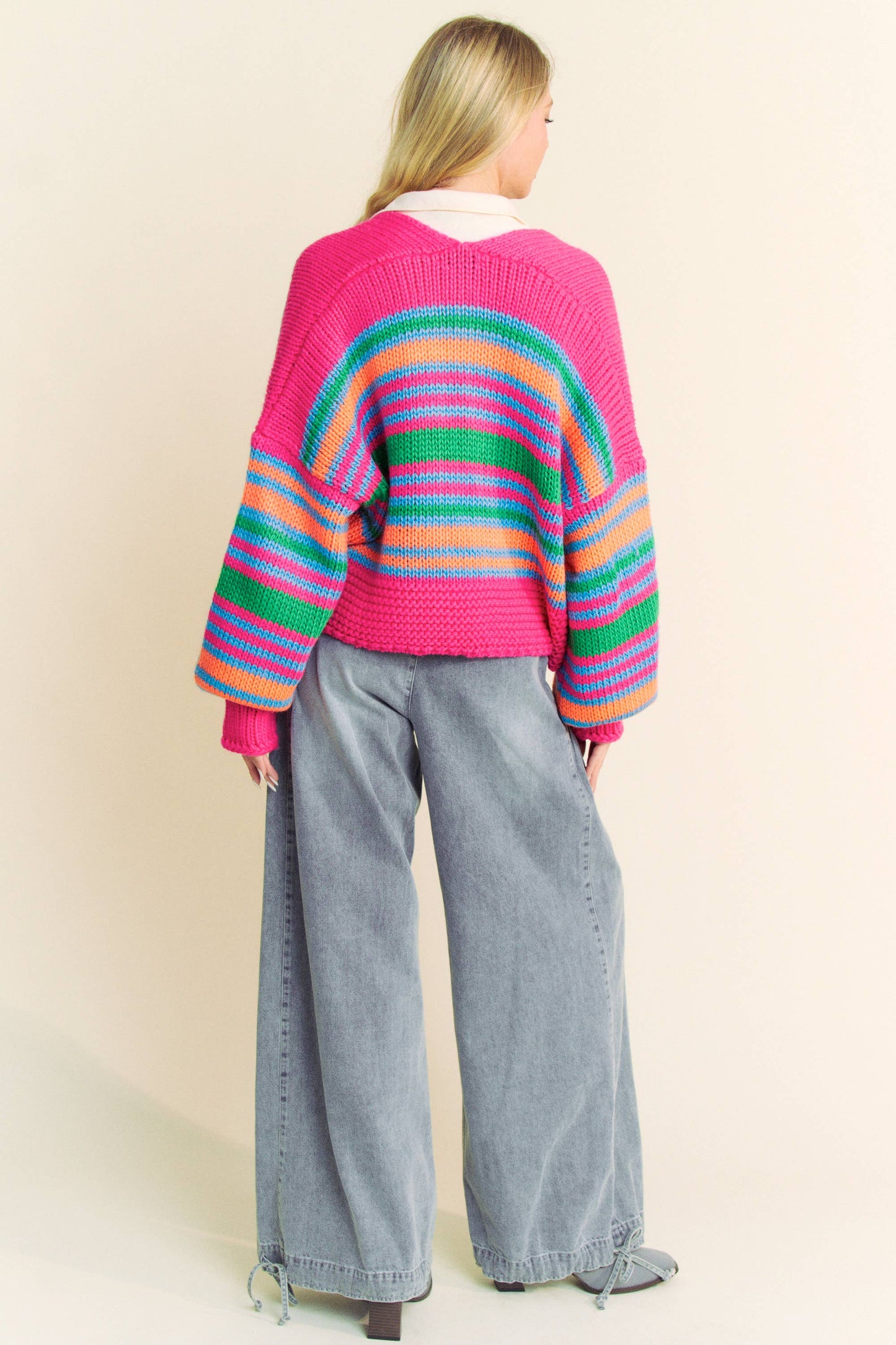 Chunky Striped Open-Front Cardigan