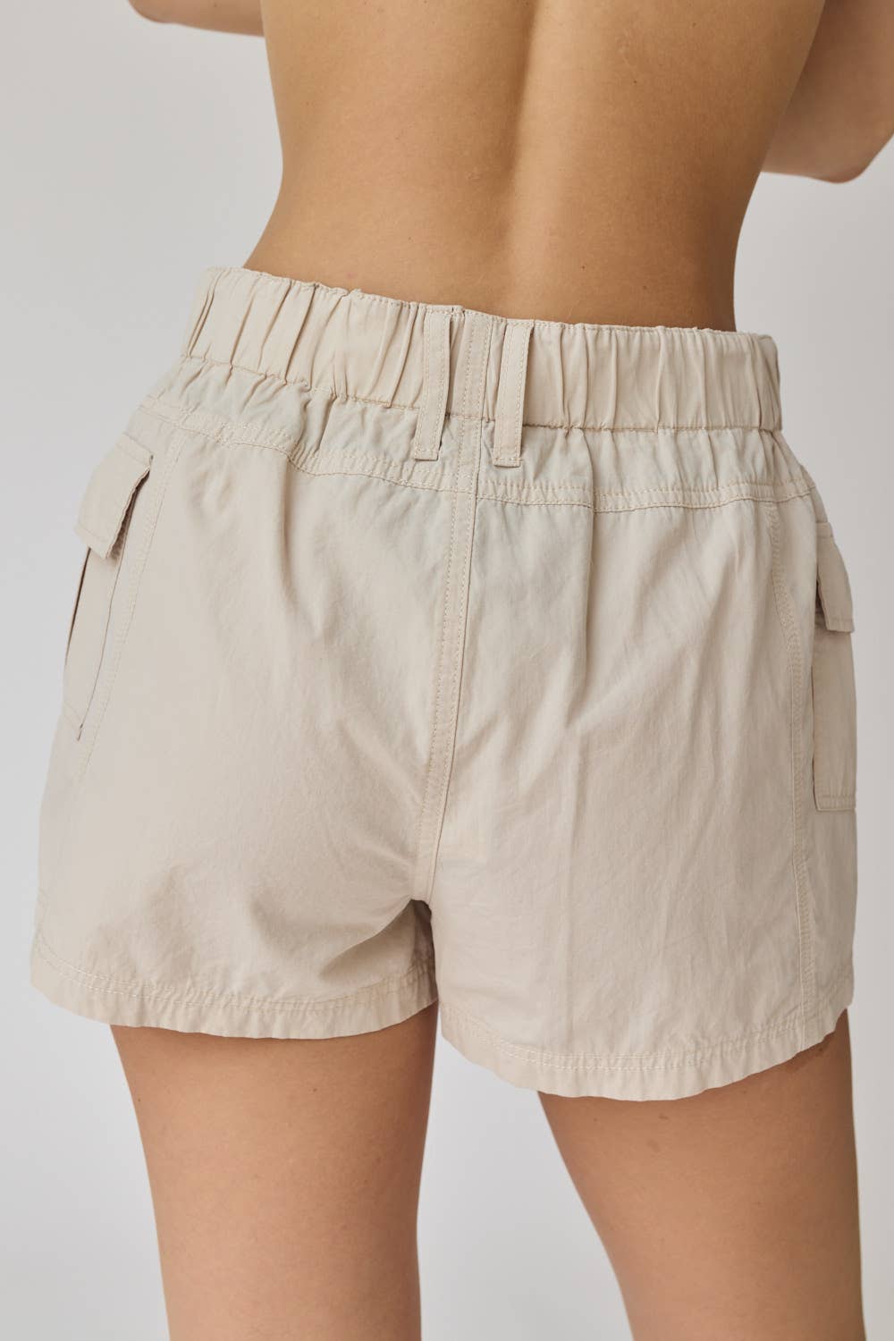 Khaki Jimena Low-Rise Elastic Waist Cargo Shorts