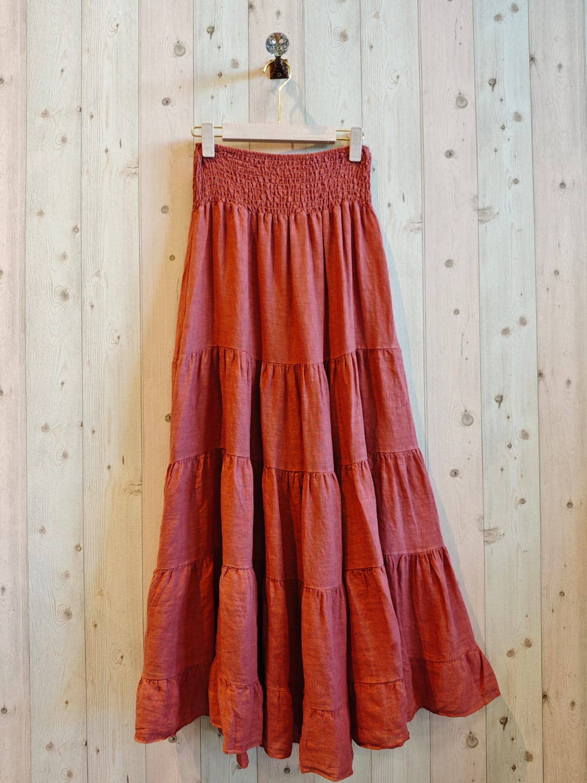 100% LINEN TIERED MAXI SKIRT