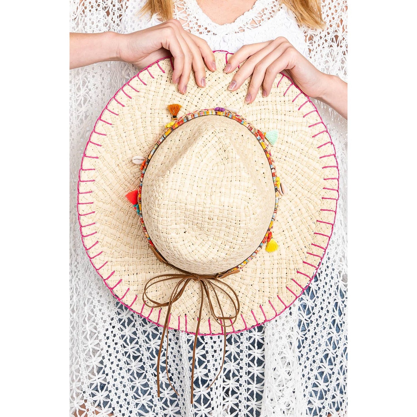 Stitch Edged Straw Handmade Sun Hat