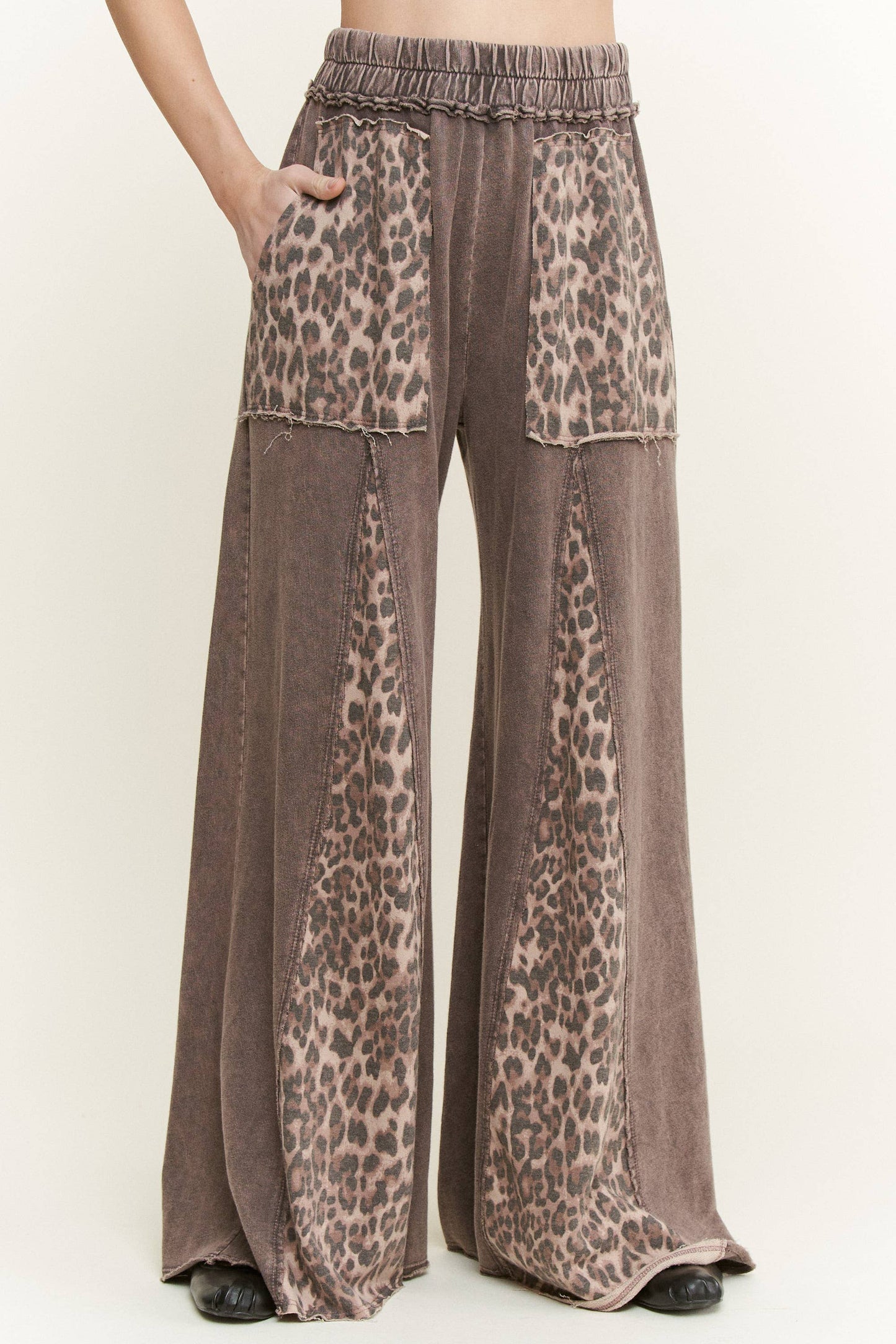 Mineral Washed Leopard Print Flare Pants
