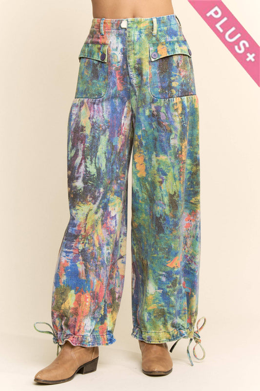 PLUS SIZE DENIM WIDE OPEN MID HIGH WAIST PANT