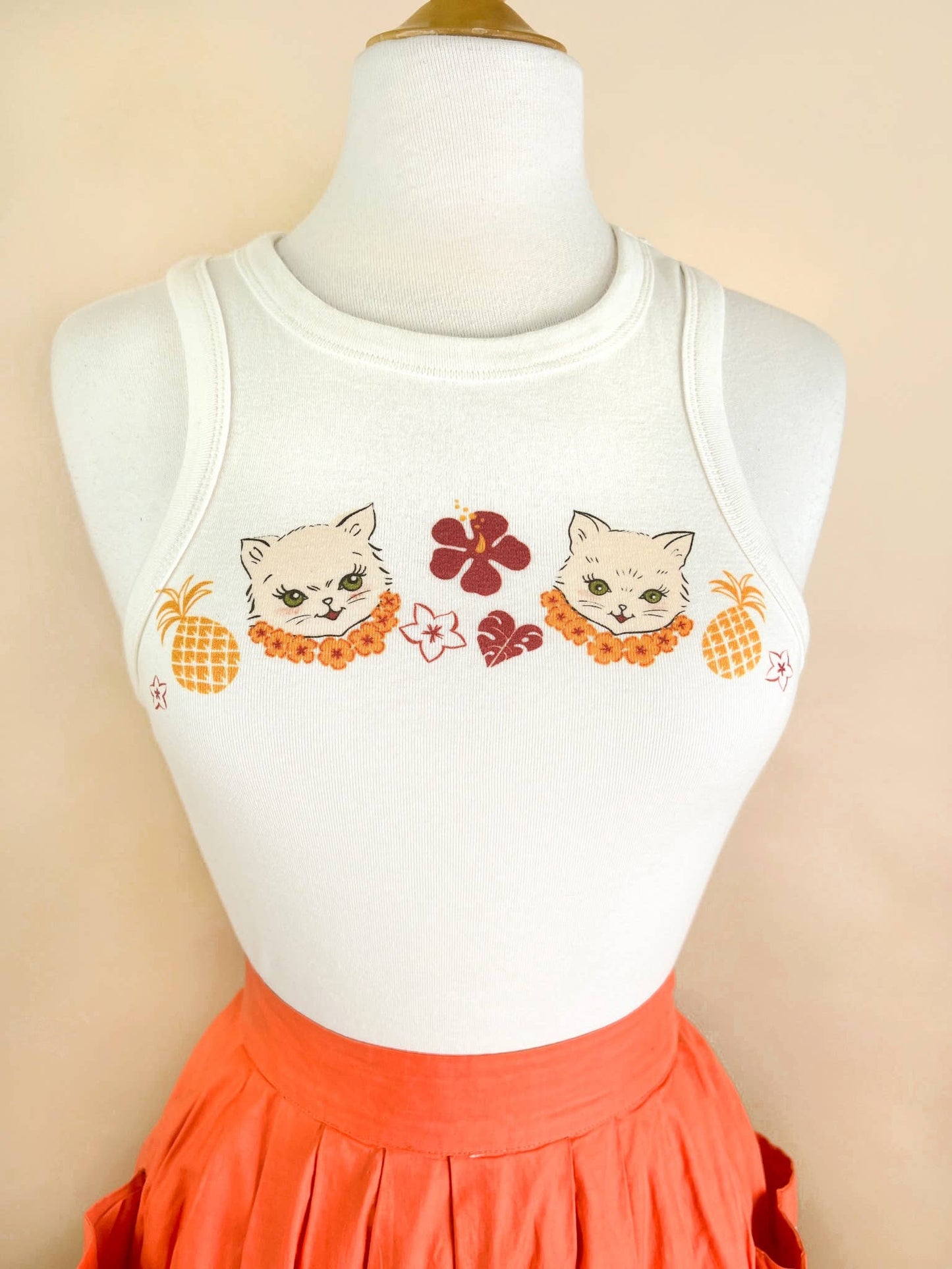 Aloha Cats Rib Racer Tank in Natural 