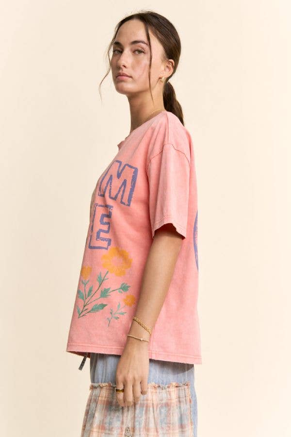 DREAM FREE FLORAL GRAPHIC MINERAL WASH TOP