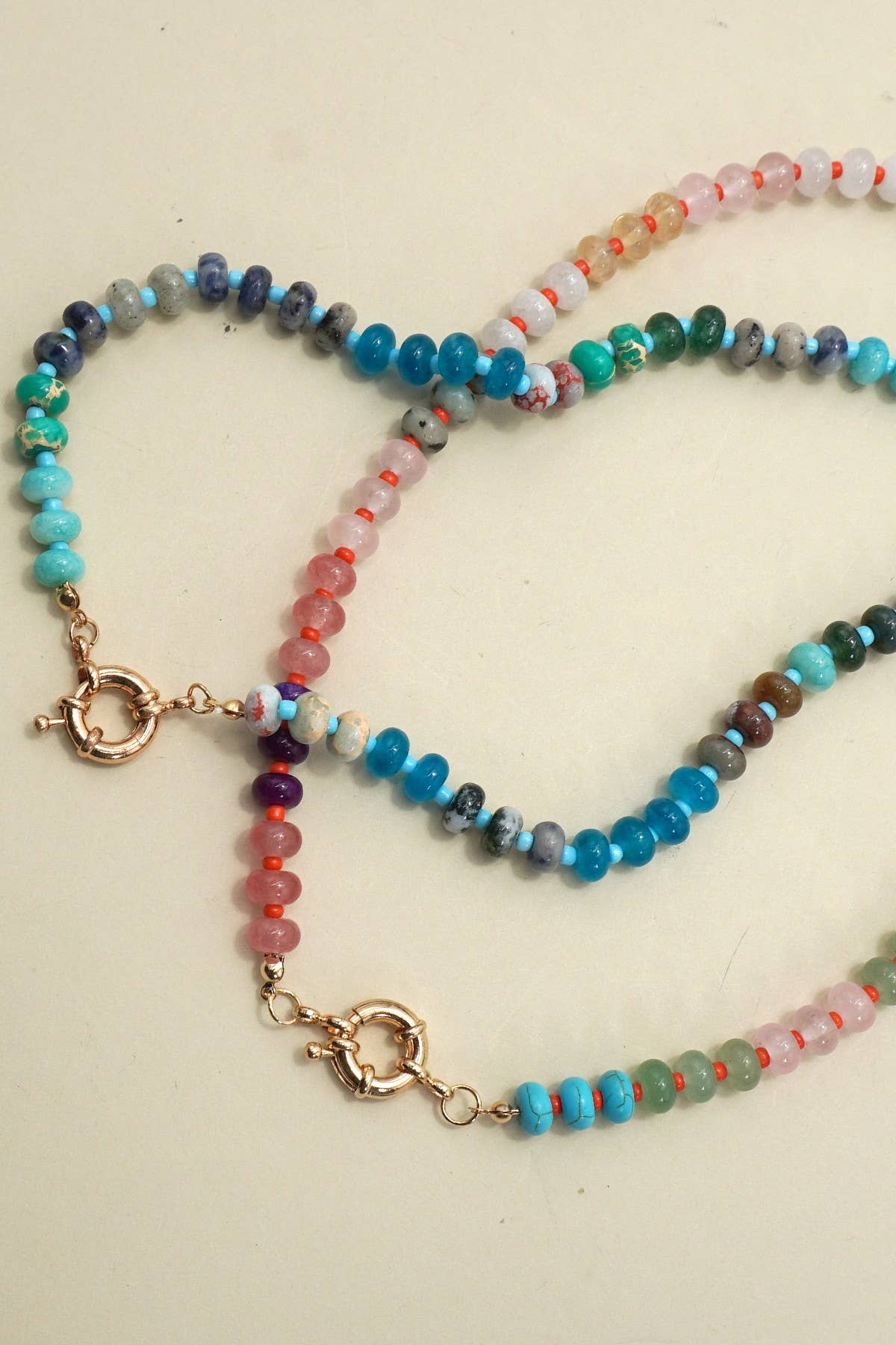 NATURAL STONE CHARM BEADED NECKLACE