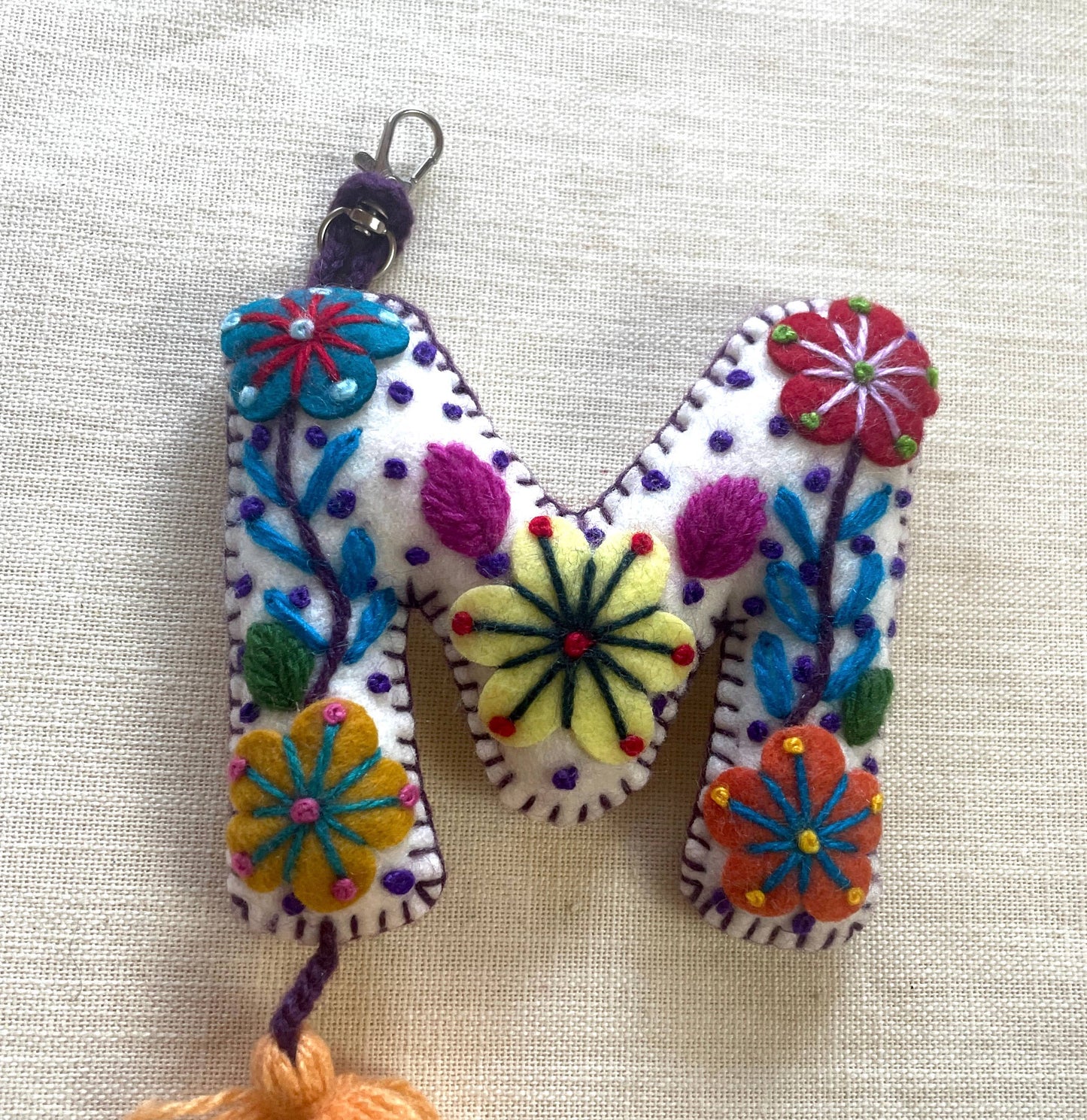 M - Hand Embroidered Keychain