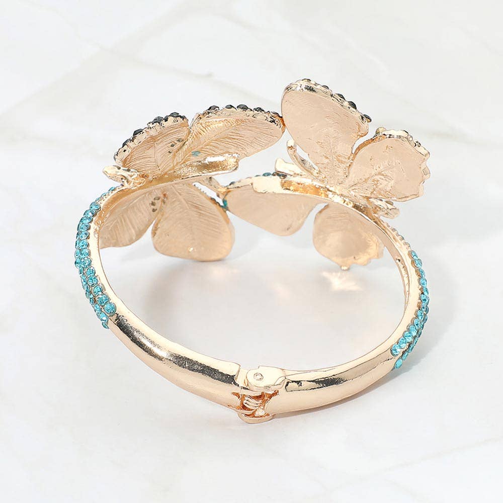 Rhinestone Embellished Double Butterfly Hinged Bangle Bracelet