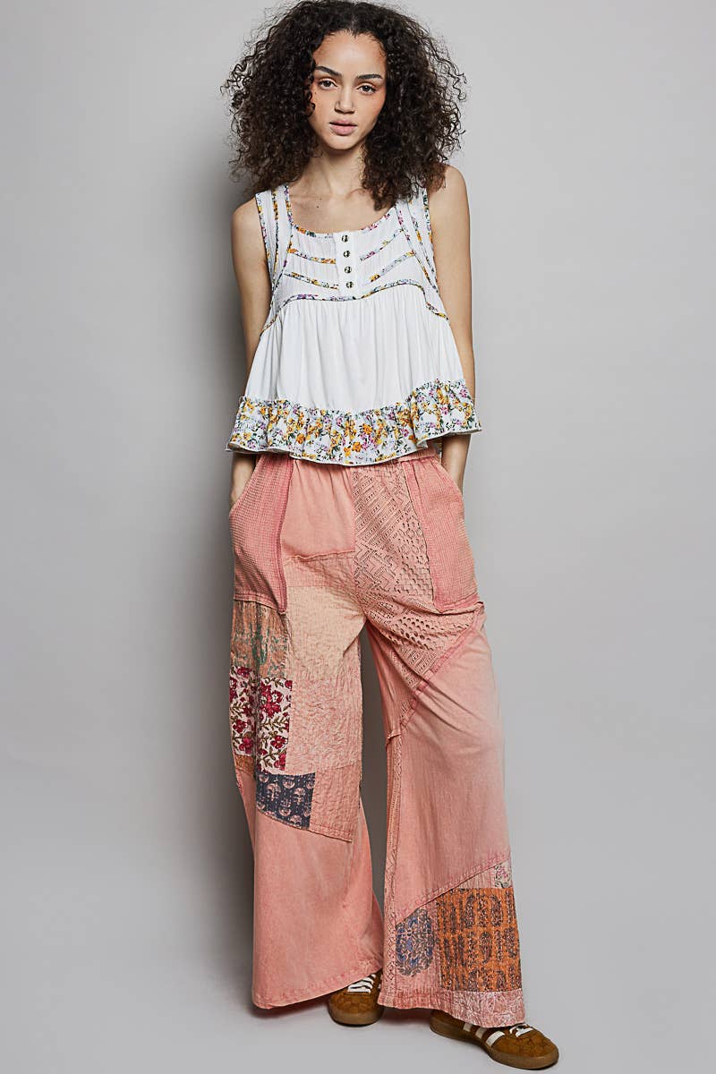 Square Neck Jersey Floral Trim Boho Tank Top