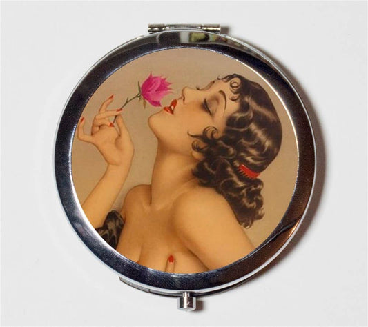 Flapper With Rose Compact Mirror