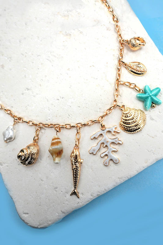 CHARM NECKLACE-FISH PUKA SEASHELL STAR FISH